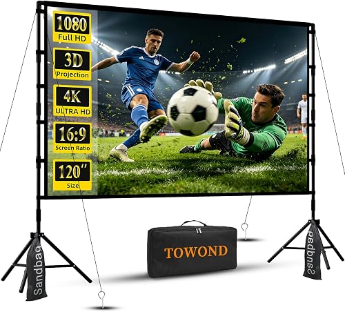 Outdoor Projector Screen with Stand, TOWOND 120 inch Projection Screen — Size, capacity and configuration compared