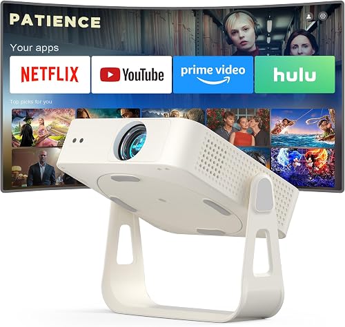 [Officially-Licensed App & Auto Focus]White Smart Mini Projector with WiFi and Bluetooth, XuanPad 4K