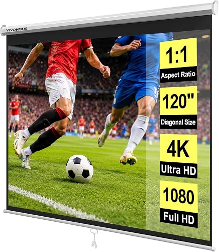 VIVOHOME 120 Inch 1:1 Pull Down Projector Screen, HD 4K Retractable Mo — Build quality and design details up close