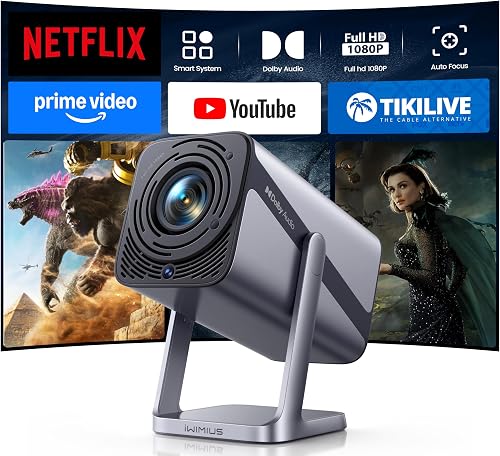 [Built-in Apps & 4K Support & Auto Focus]- Smart Projector with WiFi 6 and 2-Way Bluetooth, Dolby Au